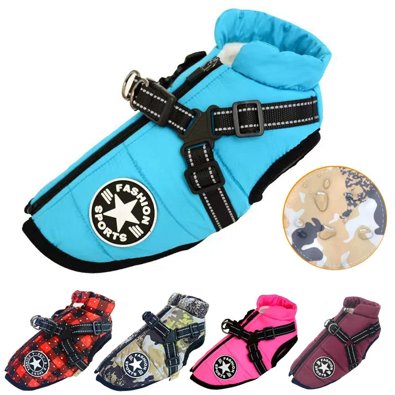 Premium Waterproof Dog Jacket with Harness - Winter Coat for Large Breeds, Including Labrador, Chihuahua, and French Bulldog